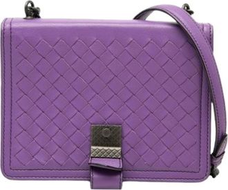 Bottega Veneta Pre-owned Woven Nappa Flap Shoulder Bag - Dames - Vintage Schoudertas - Paars - ONE Size - Leer - Vintage