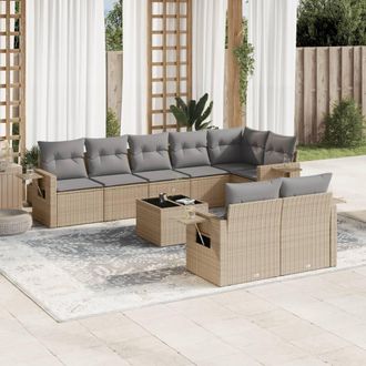 vidaXL Set De Sof&aacute;s De Jard&iacute;n 9 Pzas Con Cojines Rat&aacute;n Sint&eacute;tico Beige Vidaxl