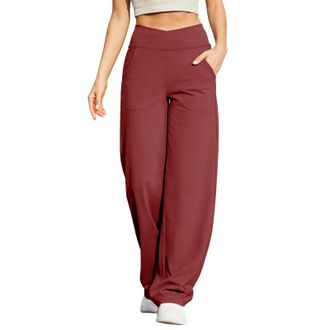 Generic Yoga Pants for Women UK Wide Leg Trousers Ladies Crossover High Waisted Work Gym Straight Leg Elastic Waist Office Dress Casual Sweatpants Yoga Leggin