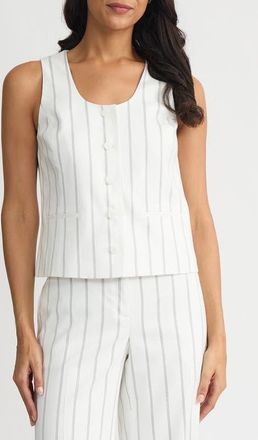 Kasper Pinstripe Scoop Neck Vest in Lily White/Black at Nordstrom, Size 14