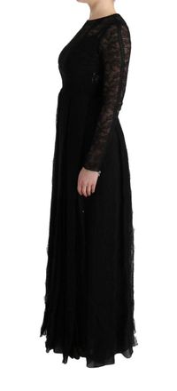 Dolce & Gabbana Womens Black Floral Lace Sheath Silk Dress