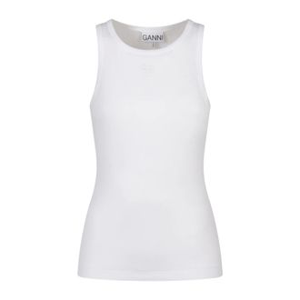 Ganni Sleeveless Tops, female, White, Size: XS Soft Cotton Rib Tank Top