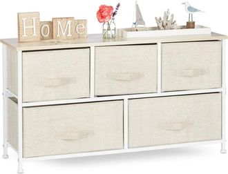 Relaxdays Relaxdays - Cajonera Multiusos con 5 Cajones, Metal-Tela, Beige, 54.5 x 100 x 30 cm