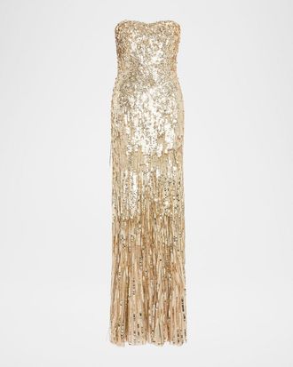 Jenny Packham Kimi Strapless Textured Sequin Gown