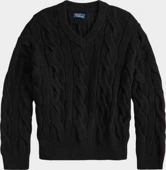 Polo Ralph Lauren Cable-Knit Wool-Cashmere V-Neck Sweater