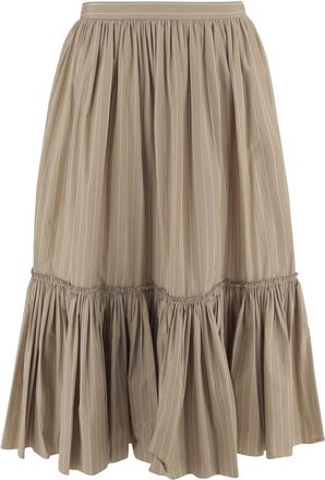 Jil Sander Katoenen Rok met Streepjespatroon - Dames - Maxi Rokken - Beige - M - Katoen - Rokken