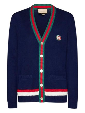 Gucci Web-stripe button-up cardigan - men - Polyester/Cotton - L - Blue