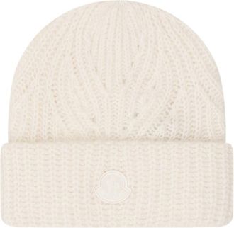 Moncler White Knitted Beanie Cap