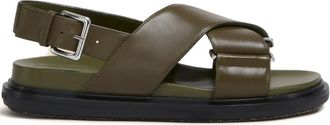 Marni cross-strap flat sandals - women - Rubber/Calf Leather/Lamb Skin/Calf Leather - 37.5 - Green