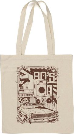 Generic 80s Retro Muscle Car Speakers Graphic Natural Cotton Tote Bag White
