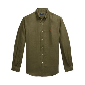 Ralph Lauren Slim Fit Linnen Overhemd - Heren - Casual Overhemden - Groen - 2XL - Linnen - Overhemden