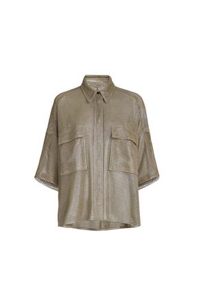 Brunello Cucinelli Sparkling leather net shirt in Khaki at Nordstrom, Size 46 It