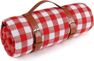 No Brand Manta De Picnic Impermeable, Resistente A La Arena, Plegable Y Port&aacute;til Con Asa Para Actividades Al Aire Libre, Viajes Y Camping. Color Rojo Y Blanco.
