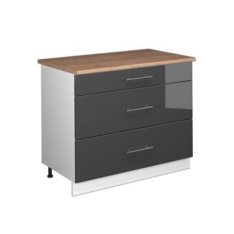 Vicco Mueble Bajo De Cocina Fame-line, Antracita Alto Brillo/blanco, 100 Cm, Et Roble, Vicco