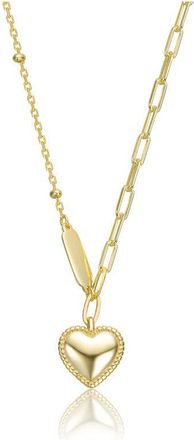 Rachel Glauber Sterling Silver 14K Gold Plated Sleek Heart Pendant Chain Necklace