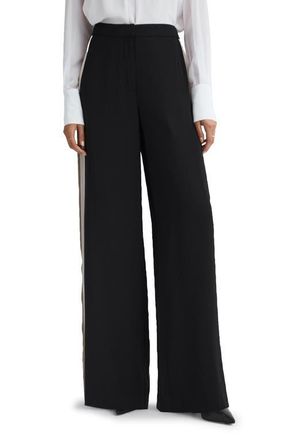 Reiss Poppie Side Stripe Wide Leg Trousers in Black at Nordstrom, Size 2