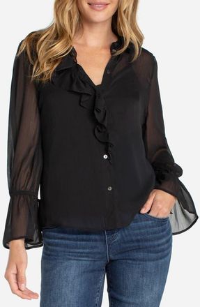 Liverpool L.A. Ruffle Front Sheer Shirt in Black at Nordstrom, Size X-Small