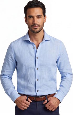 John Miller Linnen overhemd John Miller Tailored Fit lichtblauw