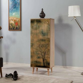 Dmora Dmora - Zapatero Deimos, Zapatero, Armario De Entrada Multiusos, Zapatero, 50x38 H135 Cm, Roble Y Amarillo