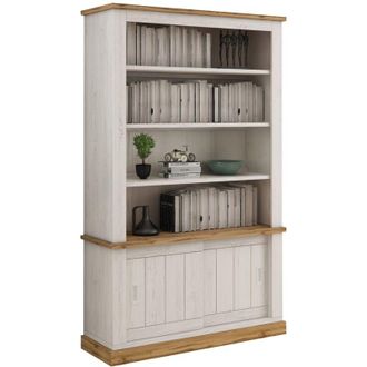 Dmora Libreria Evandro, Biblioteca 3 Ripiani, 2 Ante, Installazione a Terra, 122x40x203h cm Bianco