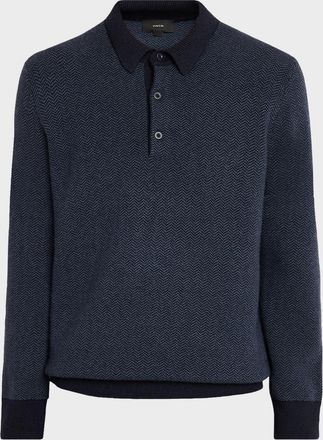 Vince Men & apos;s Double-Knit Herringbone Polo Sweater