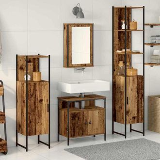 vidaXL Juego De Muebles De Ba&ntilde;o Con Estante 4 Pcs Madera Vieja Vidaxl