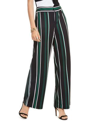 Inc International Concepts Womens Zippered Striped Wide Leg Pants Black Size 2