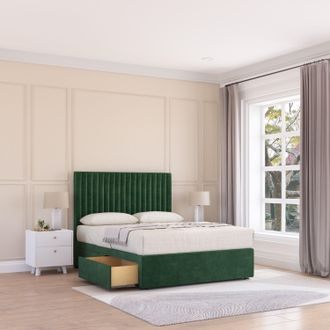 Sloomy Manhattan Divan Bed Base 2 Drawers & 54 Floor Standing Headboard in Emerald | Size: Small Double