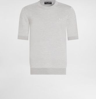 Dolce & Gabbana Silk Round-neck Sweater With Dg Embroidery - Man Sweaters And Cardigans Gray 44