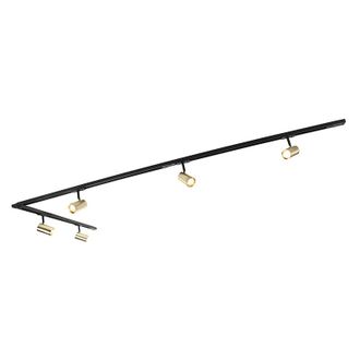QAZQA Qazqa Moderno Sistema De Iluminaci&oacute;n De Riel Inteligente Negro Con Dorado Monof&aacute;sico 5 Luces Con Wifi Gu10 - Iconic Jeana Aluminio Alargada Adecuado P