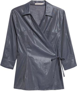 Paloma Wool Ricer Organic Cotton Blend Wrap Shirt in 135 - Navy at Nordstrom, Size X-Small