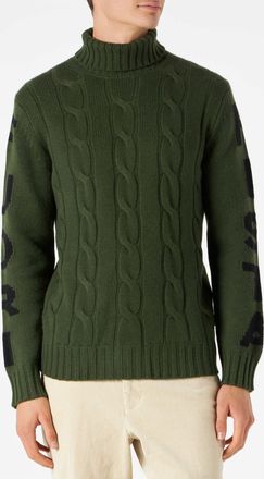 MC2 Saint Barth Man Turtleneck Braided Sweater With Fuori Pista Jacquard