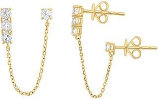 Effy 14K Gold White Topaz Double Piercing Chain Drop Earrings in Yellow at Nordstrom Rack