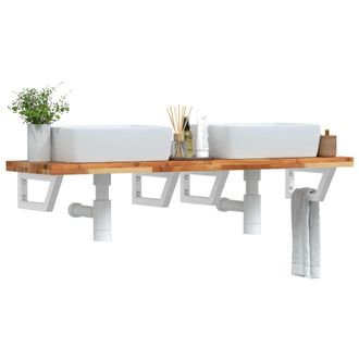 Berkfield Home Basin Shelf Wall Mounted Steel & Solid Wood Acacia in Brown
