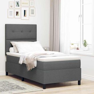 vidaXL Vidaxl - Cama Tipo Box Spring Con Colch&oacute;n Gris Oscuro 90 X 200 Cm Tela