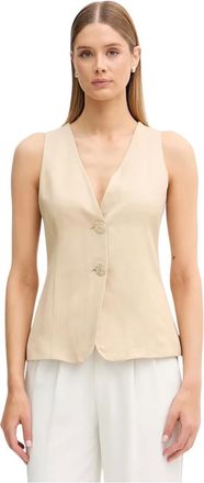 Gaud&igrave; Jassen, Dames, Beige, XL, Polyester, Gilet met enkele knopen