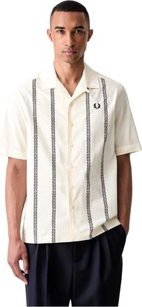 Fred Perry Camisa con Cuello Revere Estampada - Shirts - Hombre - Beige - XL