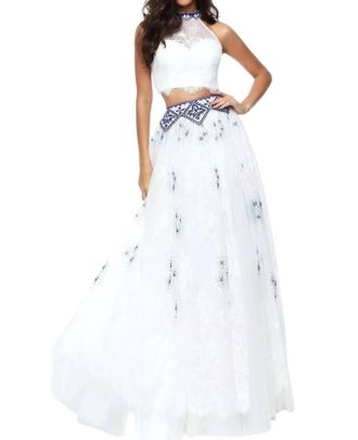 Sherri Hill Two-Piece Keyhole Prom Dress In Ivory/royal