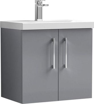 Nuie Nuie - Arno Wall Hung 2-Door Vanity Unit with Basin-3 600mm Wide - Satin Grey