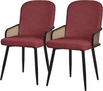 ML Design Ml-design Juego De 2x Sillas De Comedor Con Funda De Tela Rojas, Asiento De Sal&oacute;n Con Respaldo, Reposabrazos Con Aspecto De Rat&aacute;n Mueble Tapizado Con 