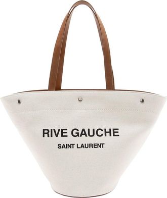 Saint Laurent Beige Canvas & Leather Trapezoid Rive Gauche Tote (Authentic Pre-Loved)