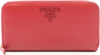Prada Red Color Leather Long Wallet (Bi-Fold) (Pre-Owned)