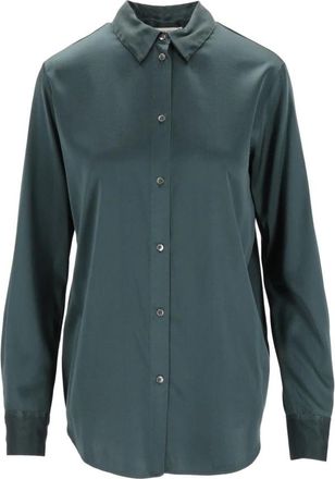 Forte_Forte Lange Mouwen Zijde Blouse - Dames - Overhemden - Groen - S - Overhemden
