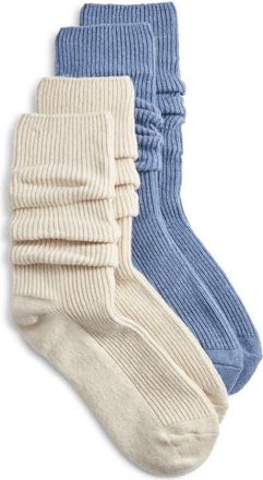 K. Bell Socks Luxury Slouch Assorted Rib 2-Pack Crew Socks in Asstorted Ivory/Blue at Nordstrom, Size 9