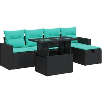 vidaXL 6 Piece Garden Sofa Set with Cushions Grey Poly Rattan Acacia vidaXL