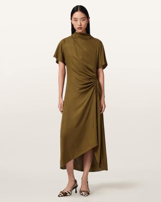 AllSaints Silk/Viscose Rosie Silk Blend Midi Dress, Size: UK 14/US 10