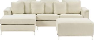 Beliani Beliani - Sof&aacute; Esquinero Tapizado En Tela Beige Con Otomana En Forma De L Versi&oacute;n Derecha Oslo