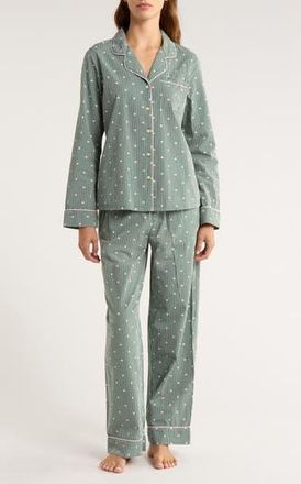 Nordstrom Classic Cotton Pajamas in Green- Pink Heart Stripe at Nordstrom Rack, Size Medium