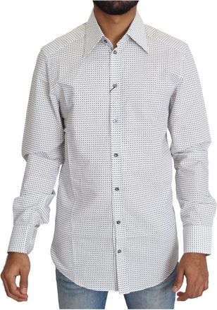 Dolce & Gabbana Polka Dots Dress Shirt - Heren - Casual Overhemden - Wit - M - Katoen - Overhemden