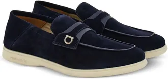 Ferragamo Gancini-Detailed Suede Loafer - Navy